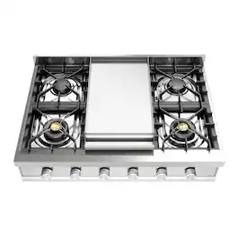 ILVE - Professional Plus II Series 36 in. Gas Rangetop with 6 Sealed Burners + Griddle (Natural Gas, Satin Trim) - Stainless Steel