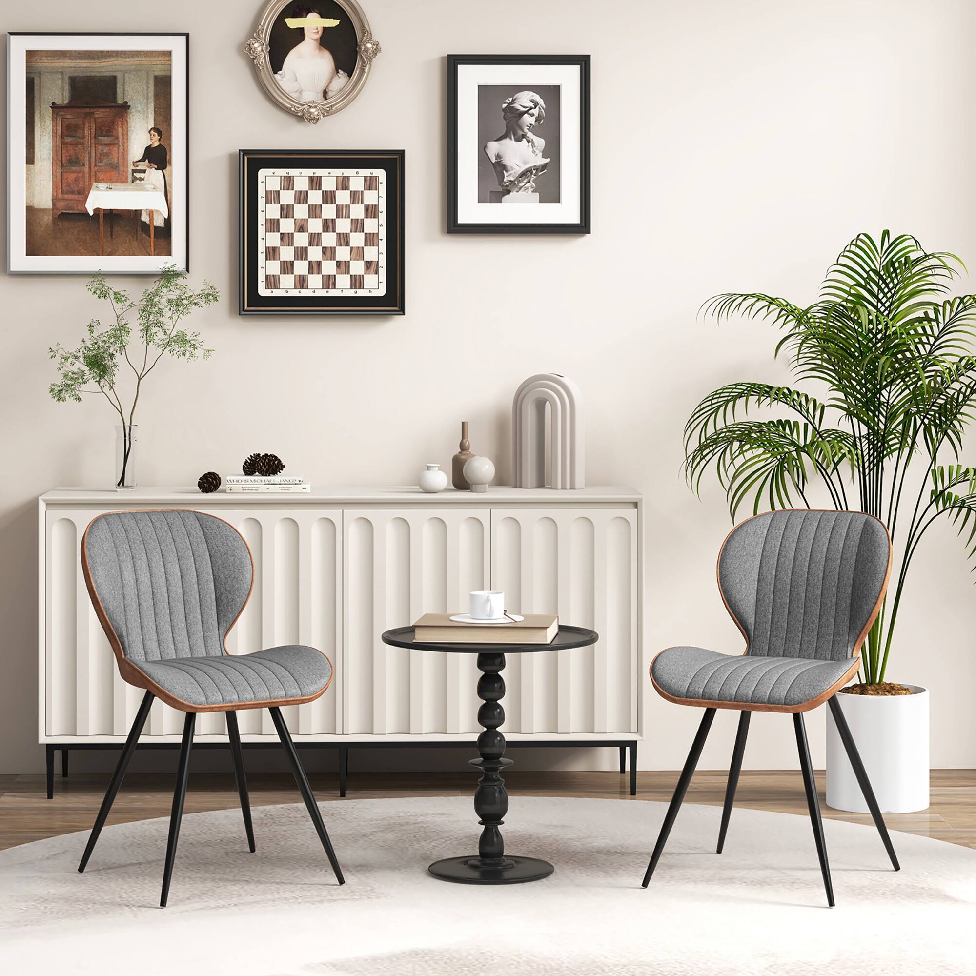 Alt View 3. Gymax - Gymax 2 Set Armless Dining Chair w/ Curved Backrest U-shaped Seat & Non-slip Foot Pad - Gray.