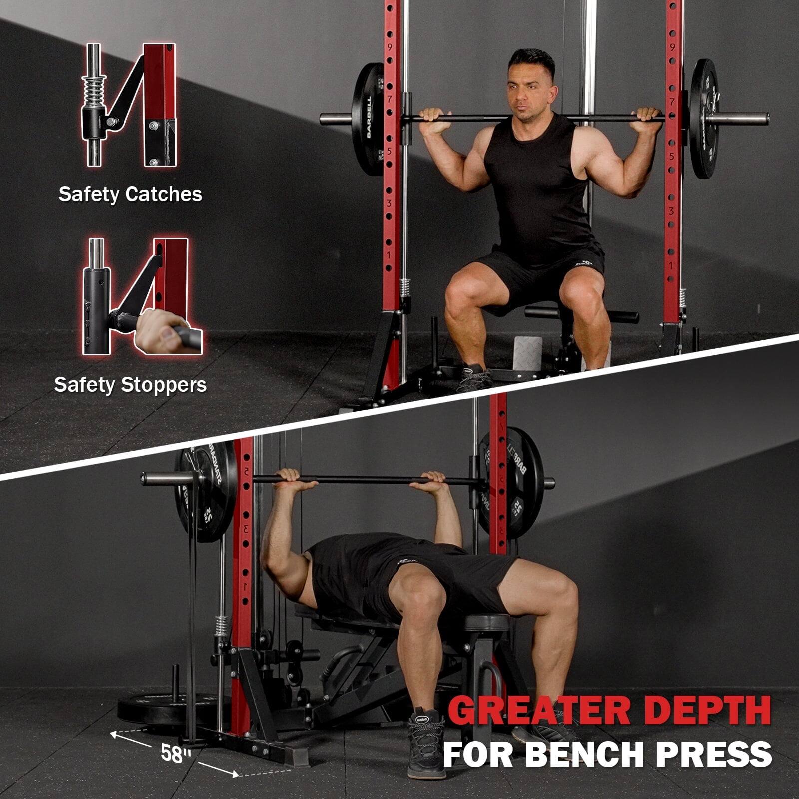Safety Catches  
Safety Stoppers  
BARBELL  
9 7 5 3 1  
e : ~I OS0 O3O .1. AAOWATA  
2 E MAS  
58 GREATER DEPTH FOR BENCH PRESS