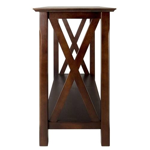 Left. SlickBlue - Wood Sofa Table with Bottom Display Shelf - Cappuccino Brown.