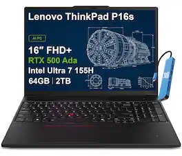 Lenovo - Upgraded - ThinkPad P16s Gen3 16"FHD+ Mobile Workstation Laptop - RTX 500 Ada - Intel Ultra 7 155H - 64GB RAM - 2TB SSD - Win 11Pro - Black