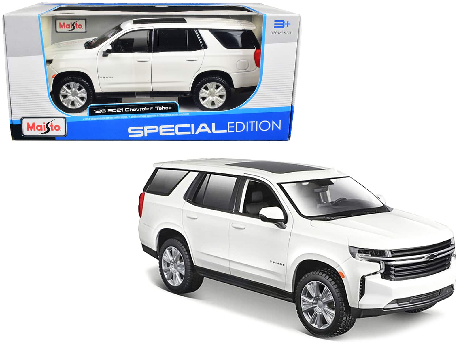"2021 Chevrolet Tahoe White with Sunroof ""Special Edition"" 1/26 Diecast Model Car by Maisto" price history on PriceWatchPro