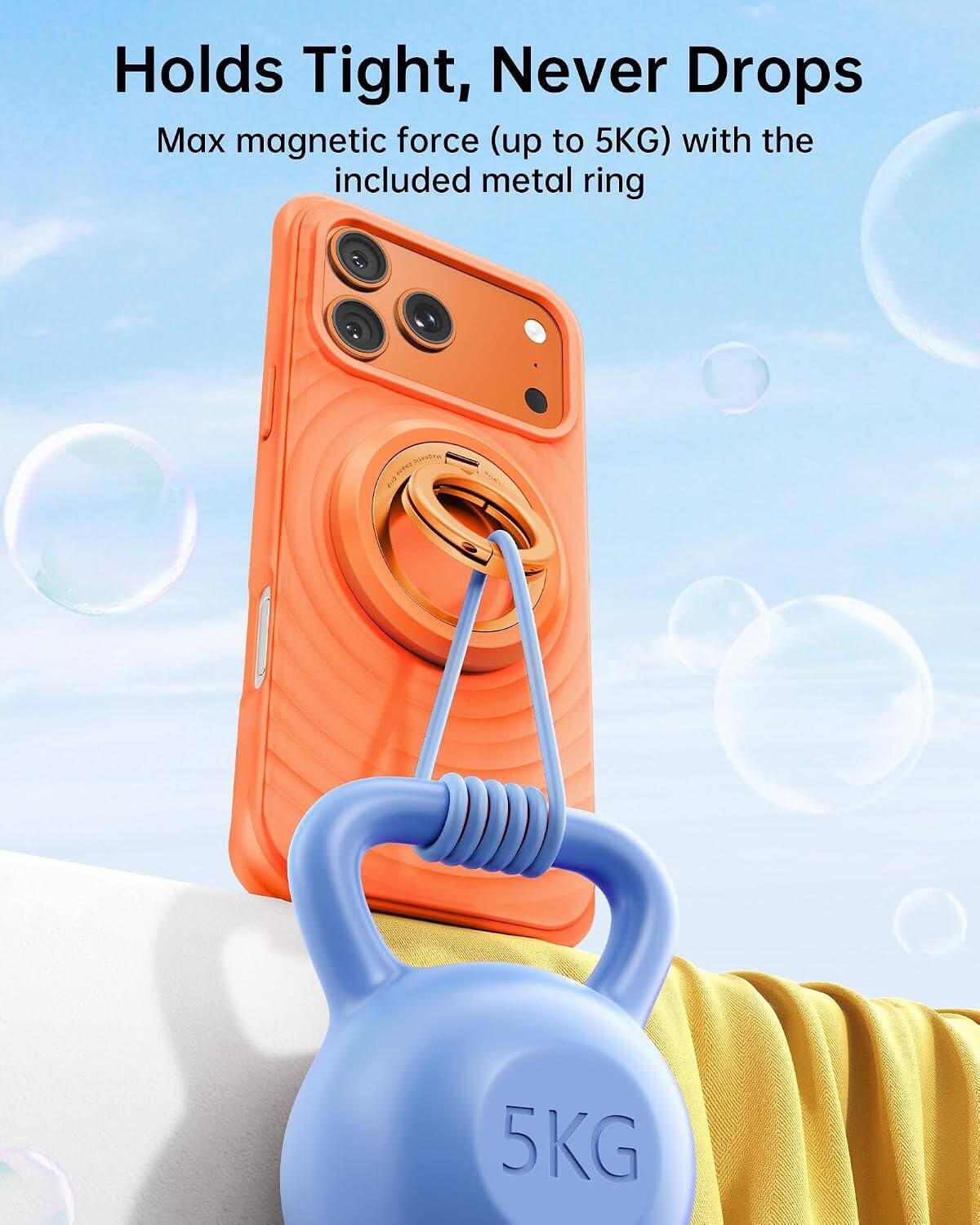 Holds Tight, Never Drops  
Max magnetic force (up to 5KG) with the included metal ring
