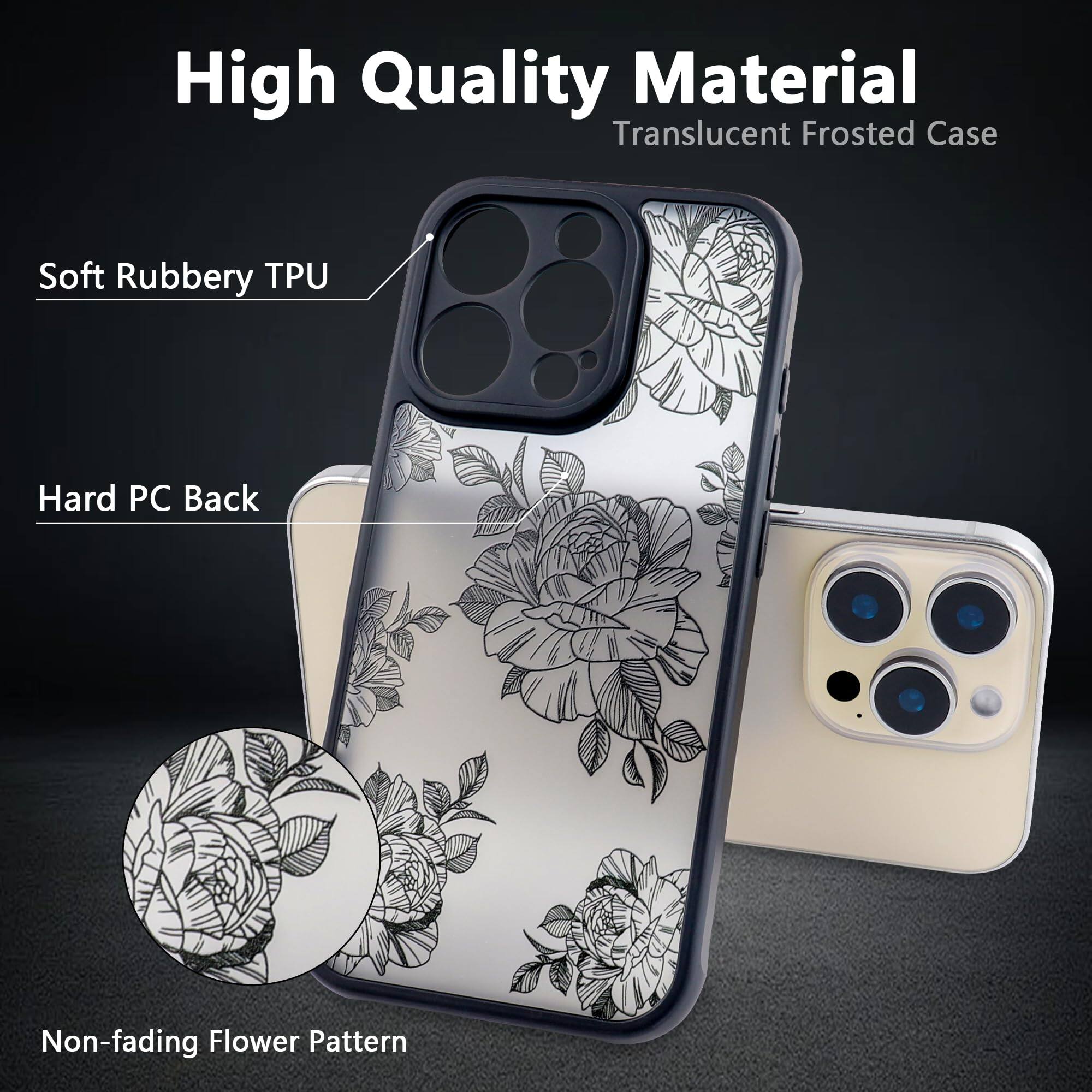 High Quality Material  
Translucent Frosted Case  

Soft Rubbery TPU  
Hard PC Back  
Non-fading Flower Pattern