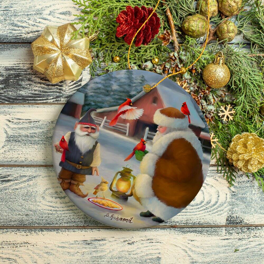 Back. OrnamentallyYou - Santas Cardinals Folksy Christmas Ornament - Multi-colored.