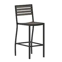 Emma + Oliver - Livia All-Weather Armless Bar Height Dining Stool with Polyresin Slats and Aluminum Frame - Gray Wash