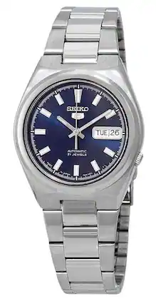 Seiko - Date-Day Stainless Steel Dial 21 Jewels Automatic SNKC51J1 Men's Watch - Blue