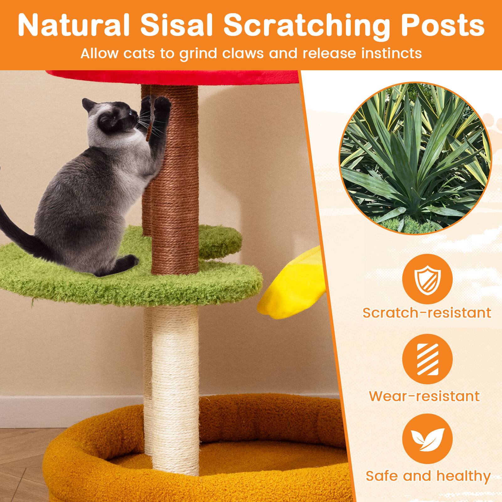 Natural Sisal Scratching Posts  
Allow cats to grind claws and release instincts  

Scratch-resistant  
Wear-resistant  
Safe and healthy