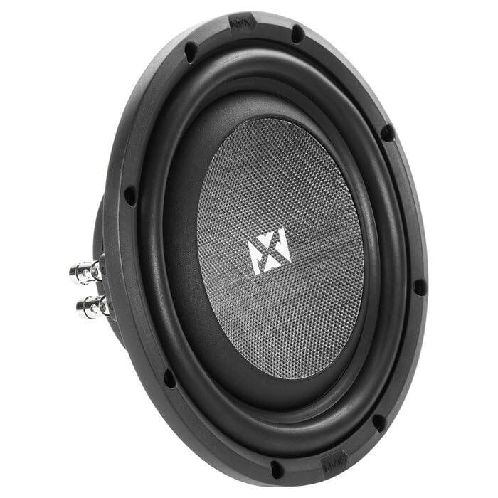 Front. NVX - SMW10D4 700W Peak (350W RMS) S-Series Shallow-Mount 10in Dual 4-Ohm Subwoofer.
