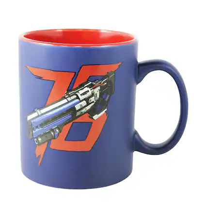 Front. Just Funky - Overwatch Soldier 76 16oz Ceramic Mug - Blue.