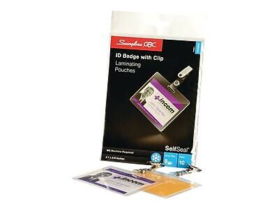 Sunshine GBC  
ID Badge with Clip  
Laminating Pouches  

SelfSeal  
10 Pouches  
8 x 2 inches  

No Machine Required