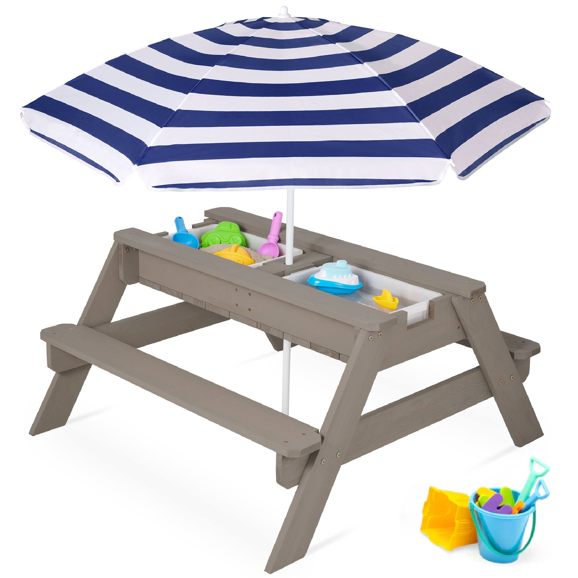Best Choice Products - Kids 3-in-1 Outdoor Convertible Activity Sand & Water Picnic Table w/ Umbrella - Gray/Navy price history on PriceWatchPro