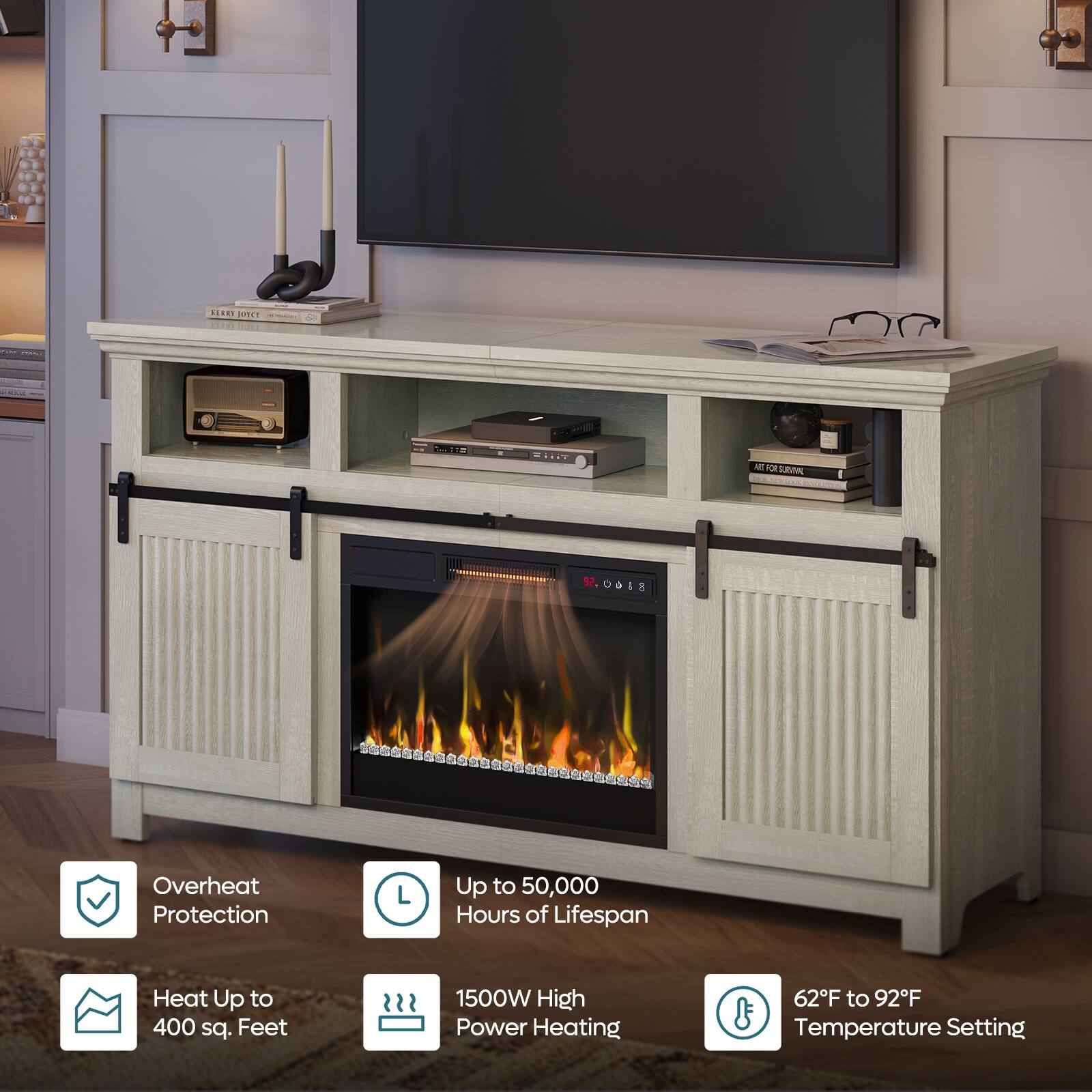 Overheat Protection, Up to 50,000 Hours of Lifespan, Heat Up to 400 sq. Feet, 1500W High Power Heating, 62F to 92F Temperature Setting