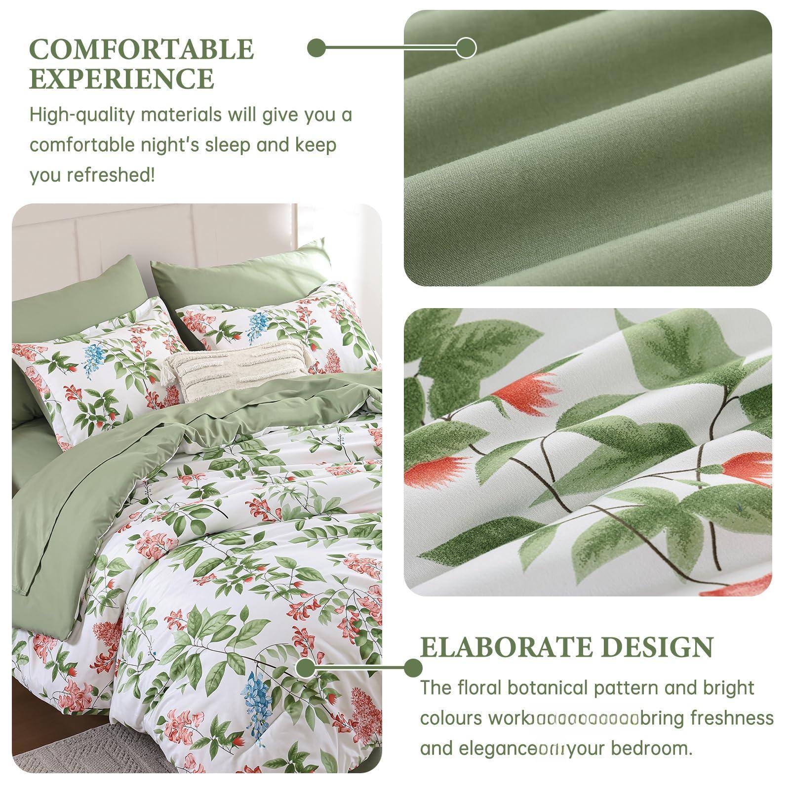 **COMFORTABLE EXPERIENCE**  
High-quality materials will give you a comfortable night's sleep and keep you refreshed!

**ELABORATE DESIGN**  
The floral botanical pattern and bright colours work to bring freshness and elegance to your bedroom.