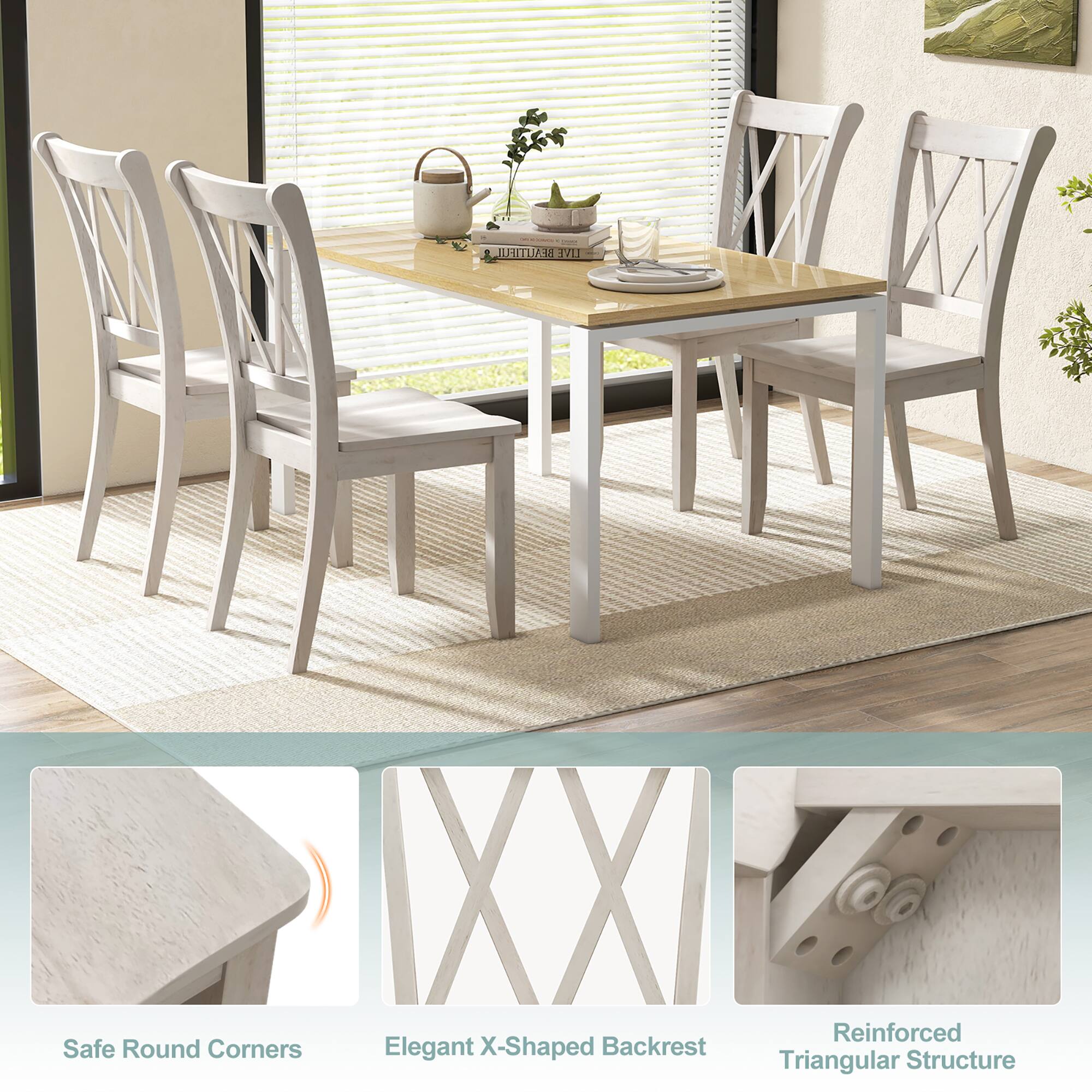 - Safe Round Corners
- Elegant X-Shaped Backrest
- Reinforced Triangular Structure