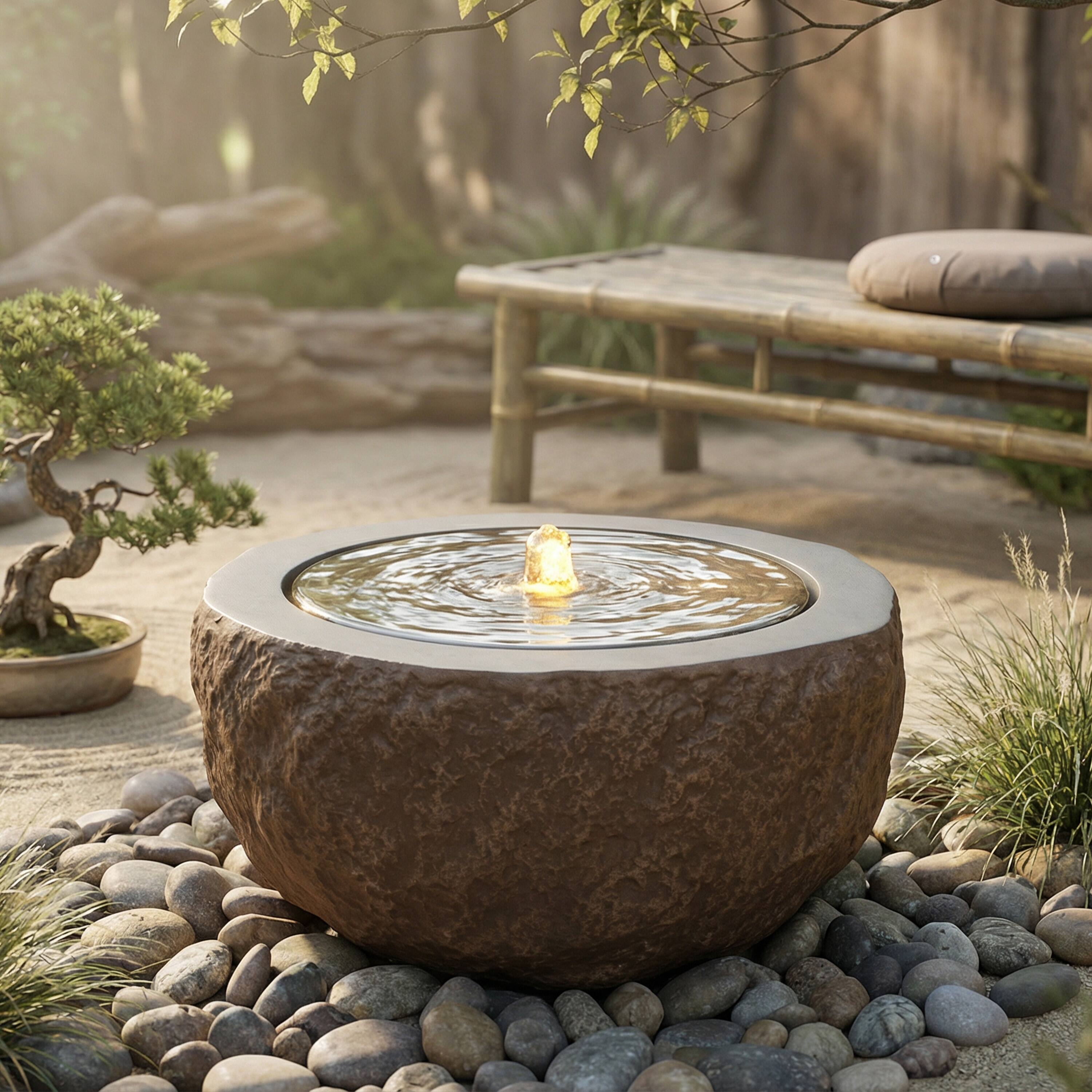 Alt View 8. Sunnydaze - Outdoor Polystone Round Bowl Bubble Fountain - Brown.