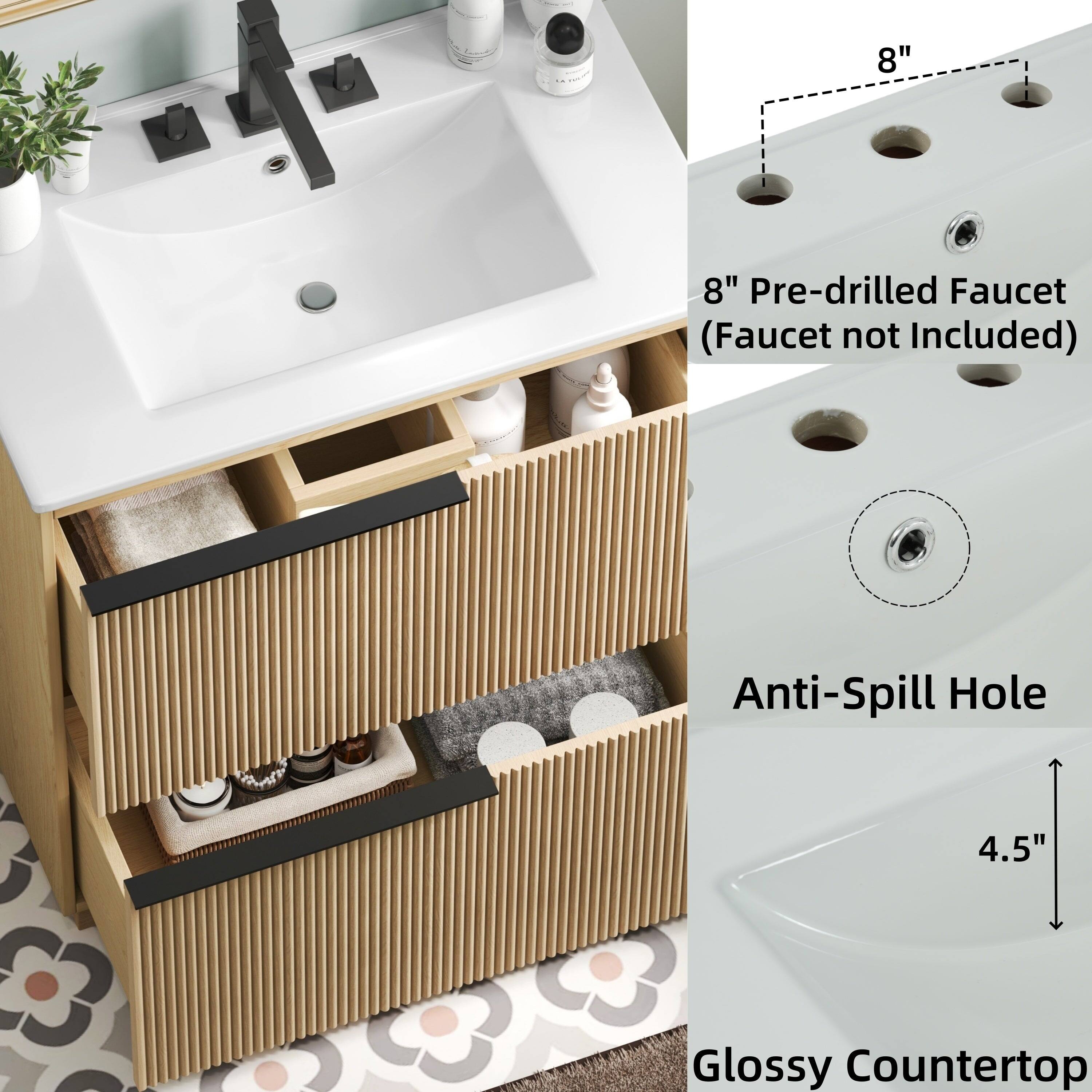 8" Pre-drilled Faucet (Faucet not Included)  
Anti-Spill Hole  
4.5" Glossy Countertop