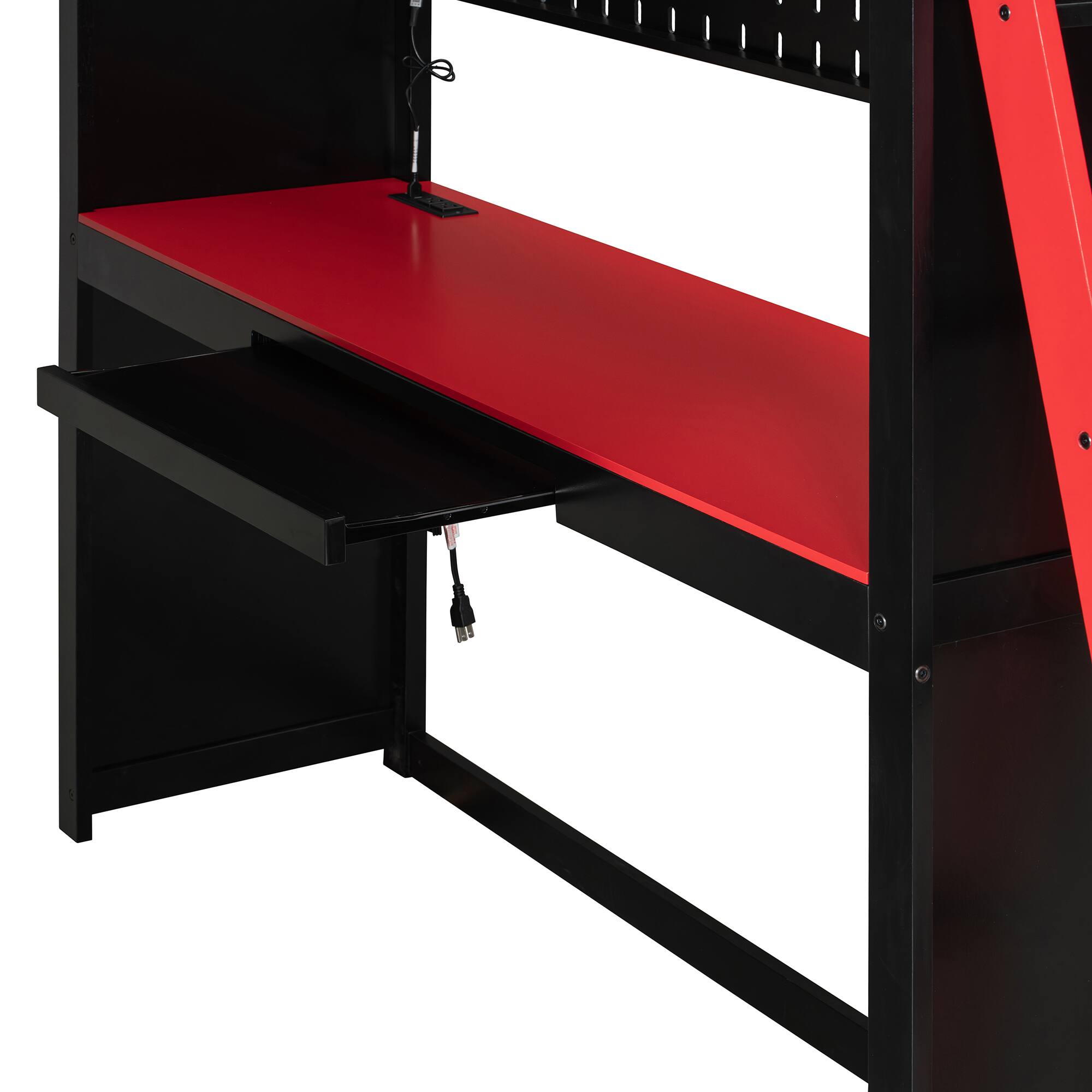 Alt View 6. Anysun - Full Size Wood Loft Bed with,Wardrobe,Shelves,Blackout Curtains,and RGB Lights - Red.