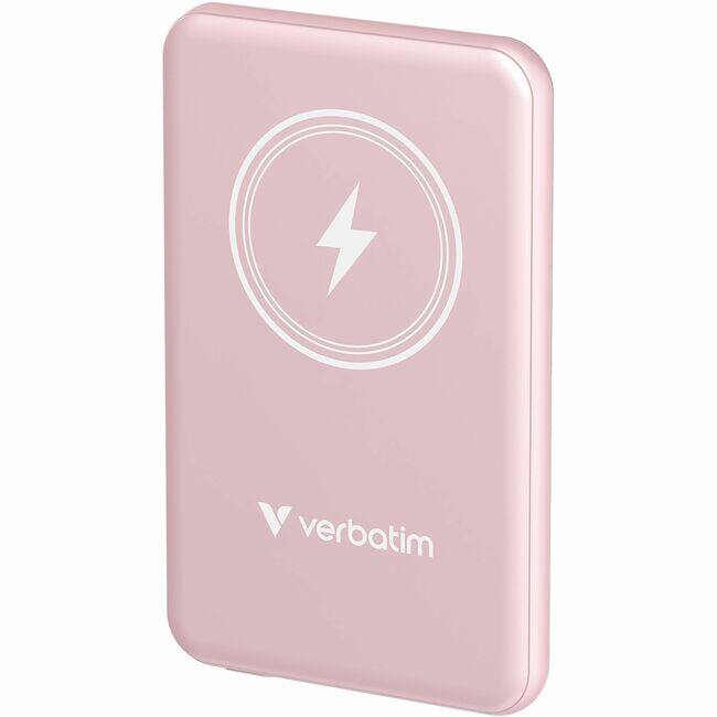Front. Verbatim - Verbatim Charge 'n' Go Magnetic Wireless Power Bank 5000 mAh - Pink - For Smartphone, Qi-enabled Device - Lithium.