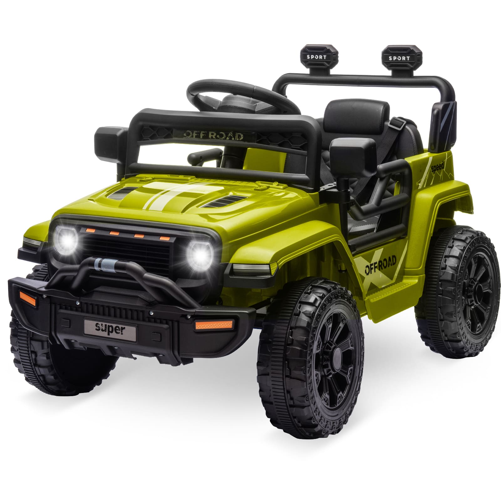 GAOMON - Dual 25W Ride On Truck for Kids, 12V Battery Powered Toy Car with Remote Control, Led Headlight and Music - Green