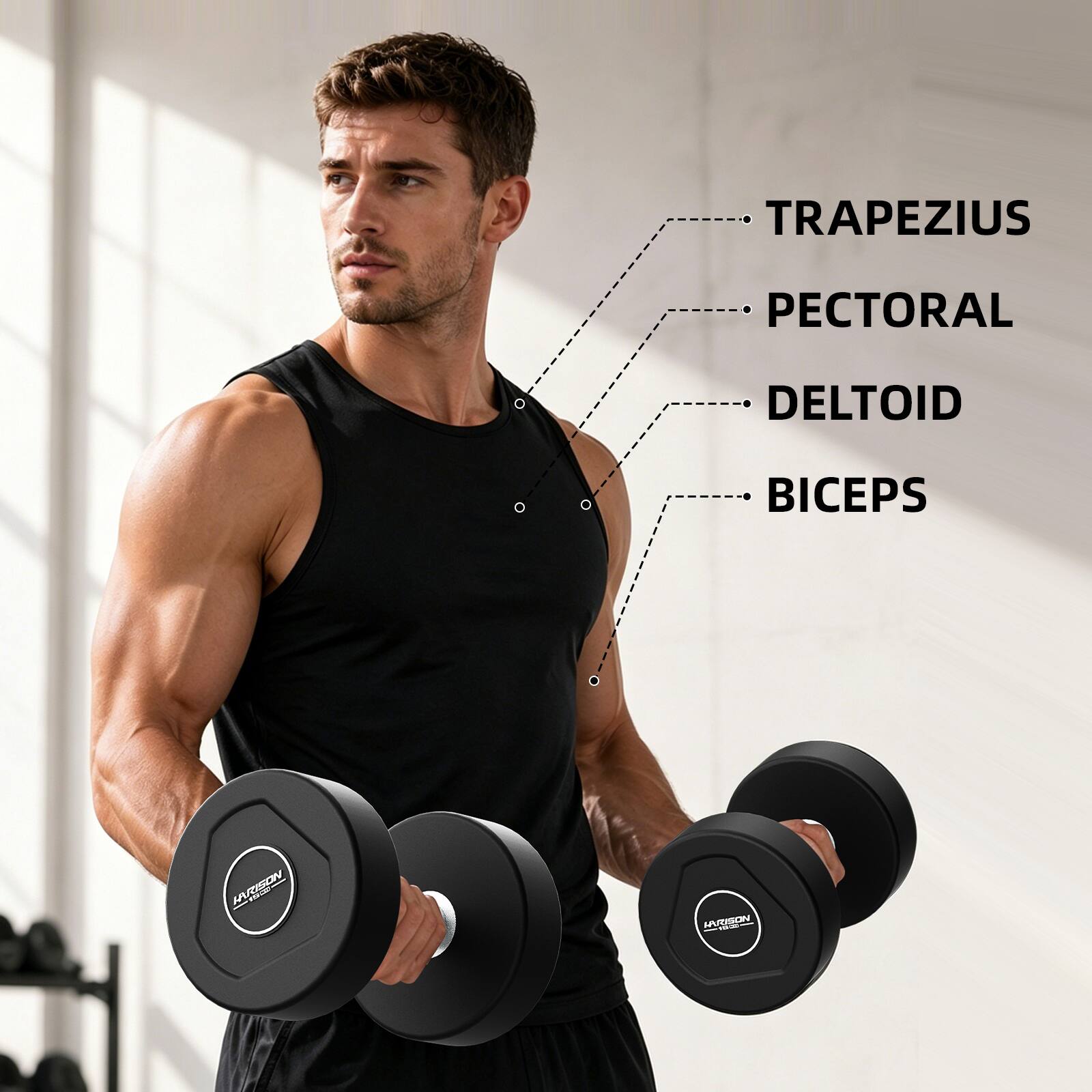 TRAPZIUS  
PECTORAL  
DELTOID  
BICEPS  
KARISON  
KARISON TOKUS