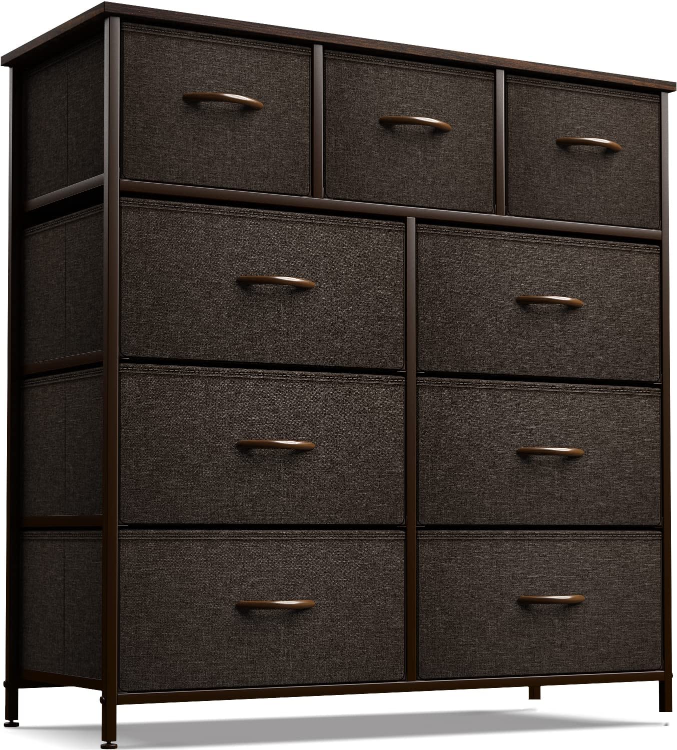 Front. Sorbus - Sorbus 9 Drawers Dresser - Furniture Storage for Bedroom, Closet, and More - Steel Frame, Wood Top, Fabric Bins - Brown.
