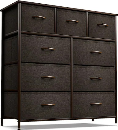Front. Sorbus - Sorbus 9 Drawers Dresser - Furniture Storage for Bedroom, Closet, and More - Steel Frame, Wood Top, Fabric Bins - Brown.