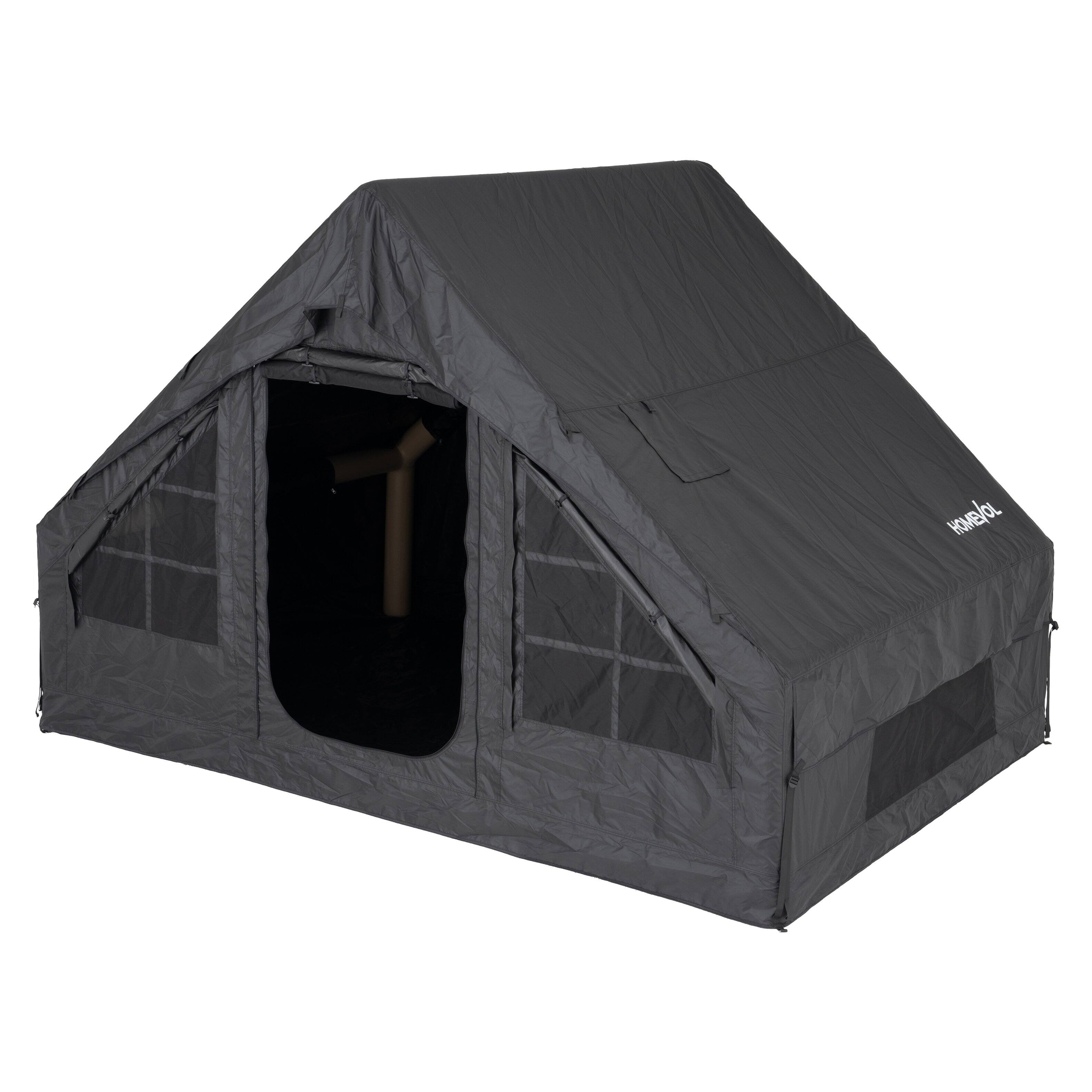 Alt View 7. Homevol - Inflatable Camping for 4-6 Person Tent with Pump & 18 Stakes, 10-Min Setup Waterproof Oxford Glamping Tent with Skylight - Black.