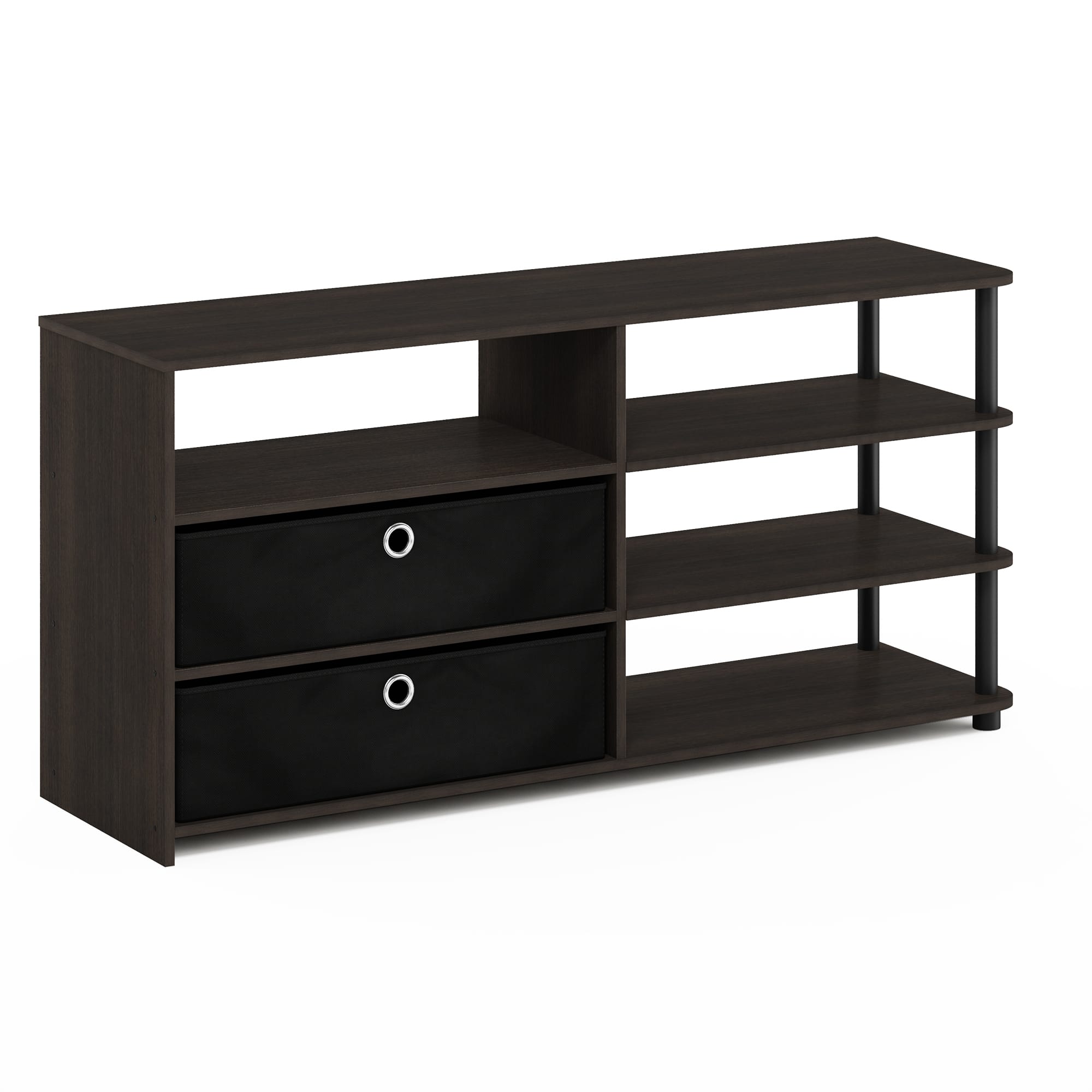 Furinno - JAYA Simple Design TV Stand for up to 55-Inch with Bins - WALNUT/BLACK