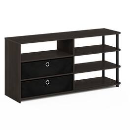 Furinno - JAYA Simple Design TV Stand for up to 55-Inch with Bins - WALNUT/BLACK