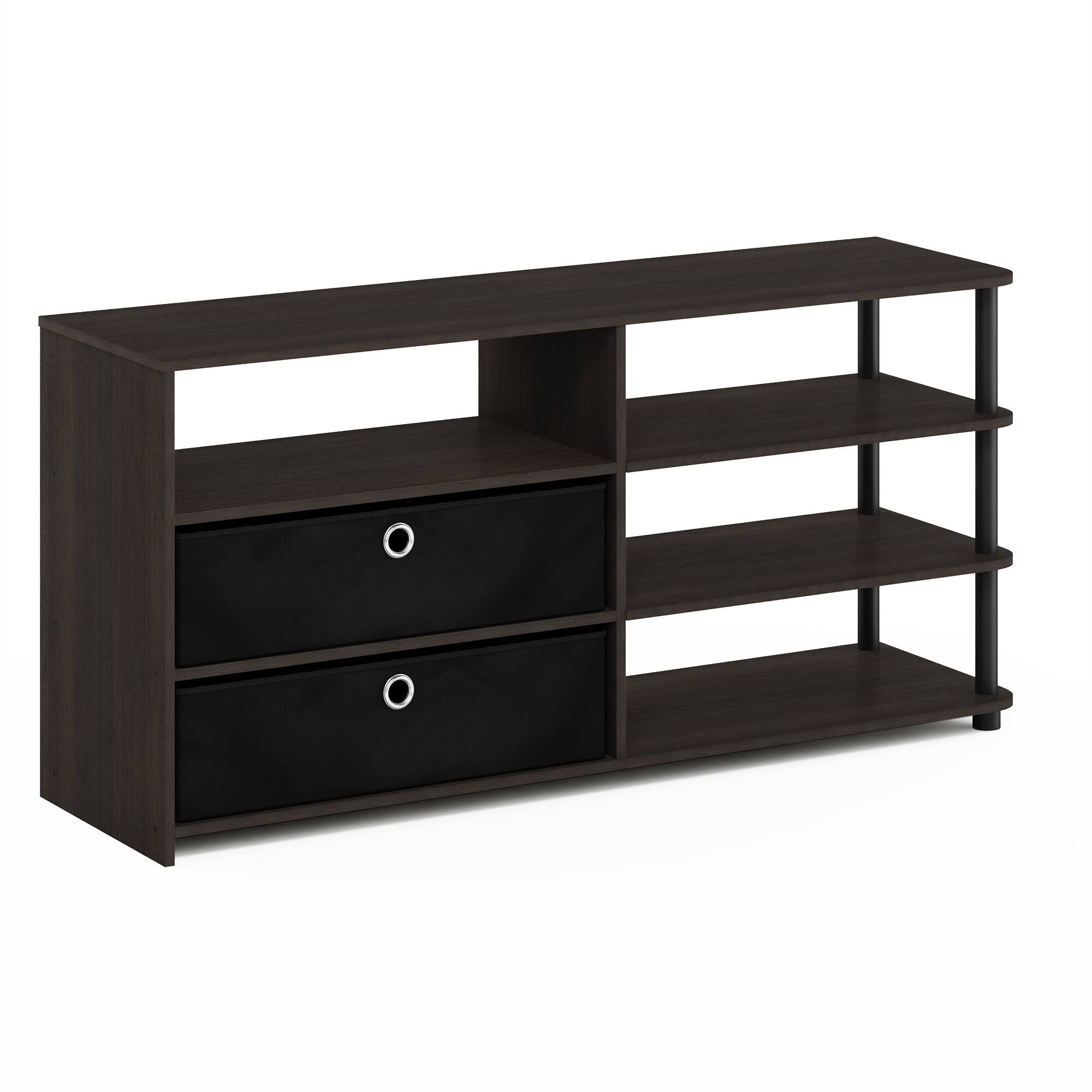 Front. Furinno - JAYA Simple Design TV Stand for up to 55-Inch with Bins - WALNUT/BLACK.