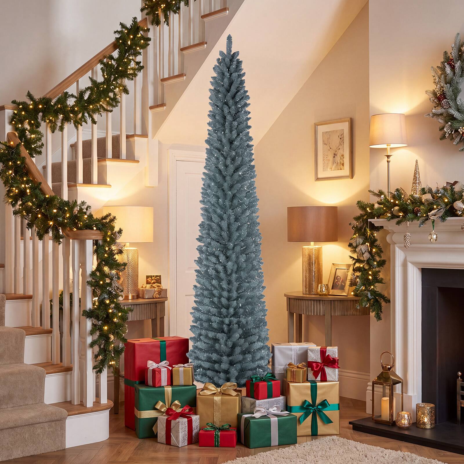 Alt View 1. Gymax - Gymax 8 FT Artificial Pencil Christmas Tree535 Lush Branch Tips Folding Metal Stand Gray Green - Gray.