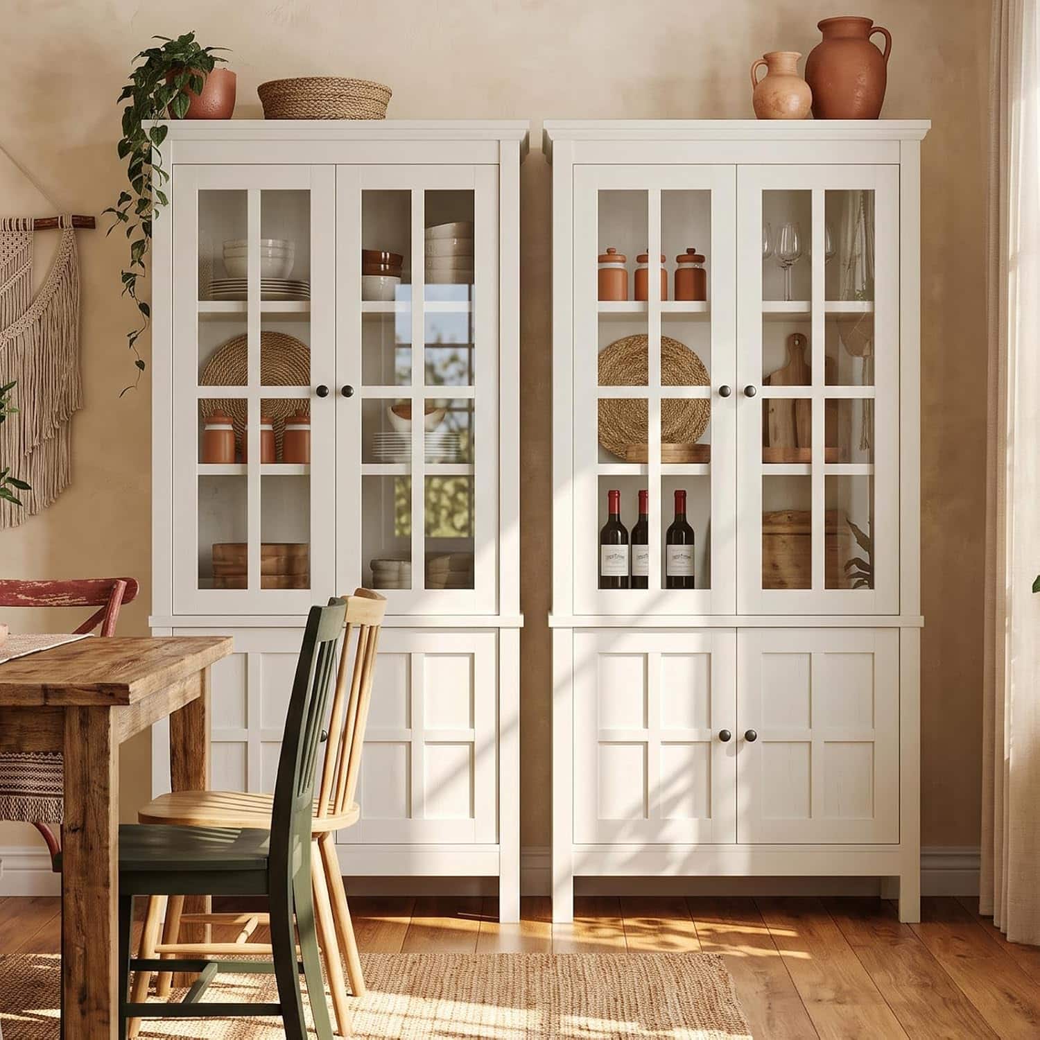 Aheaplus - 63'' Tall Farmhouse Pantry Storage Cabinet with Adjustable Shelves and Glass Doors, 59'' Width, 2 Packs - Rustic White price history on PriceWatchPro