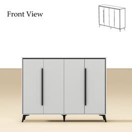 Famapy - Modern Minimalist Shoe Cabinet with Adjustable Shelves & Metal Accents - White