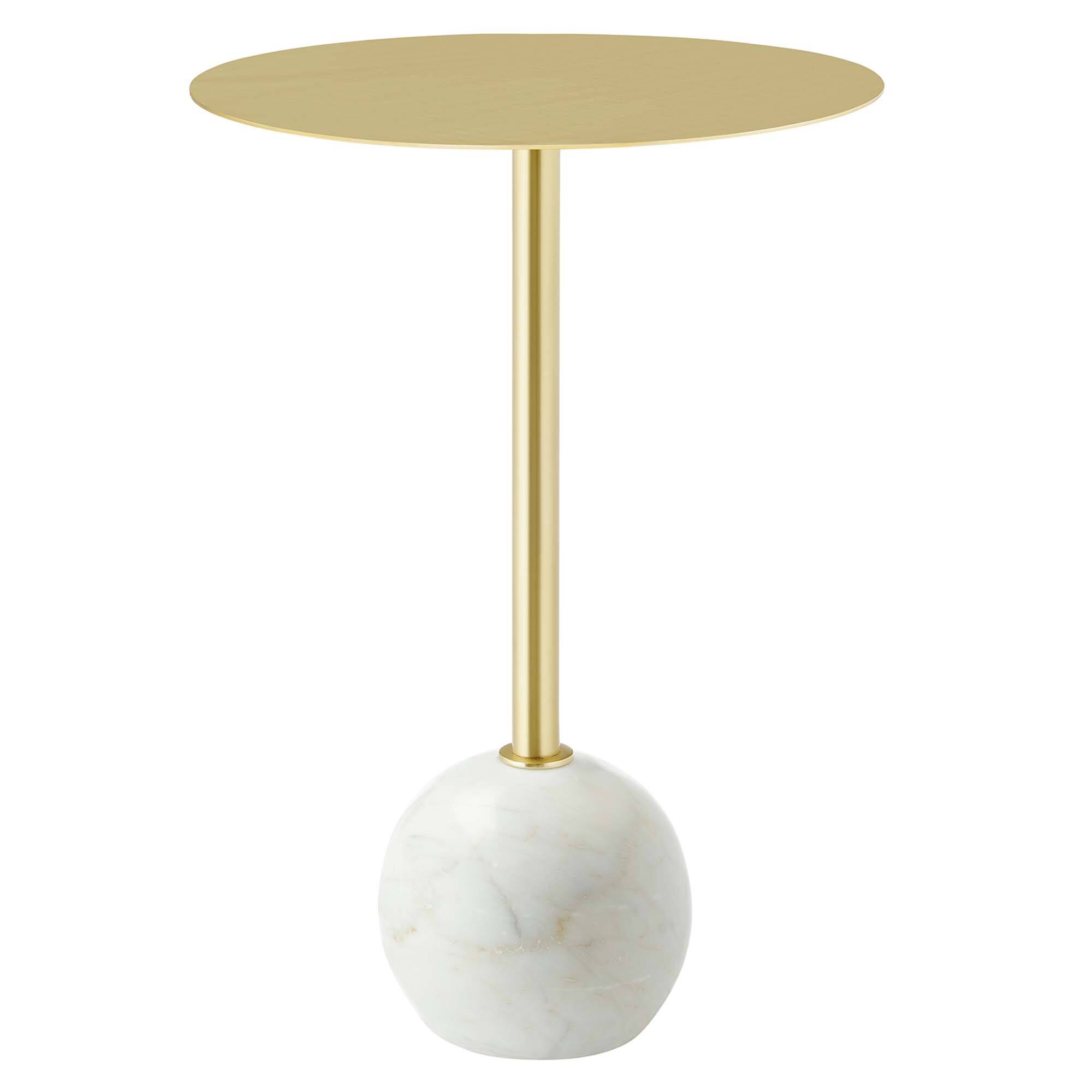 Angle. Modway - Aliza Round White Marble Side Table by Modway - White Brass.