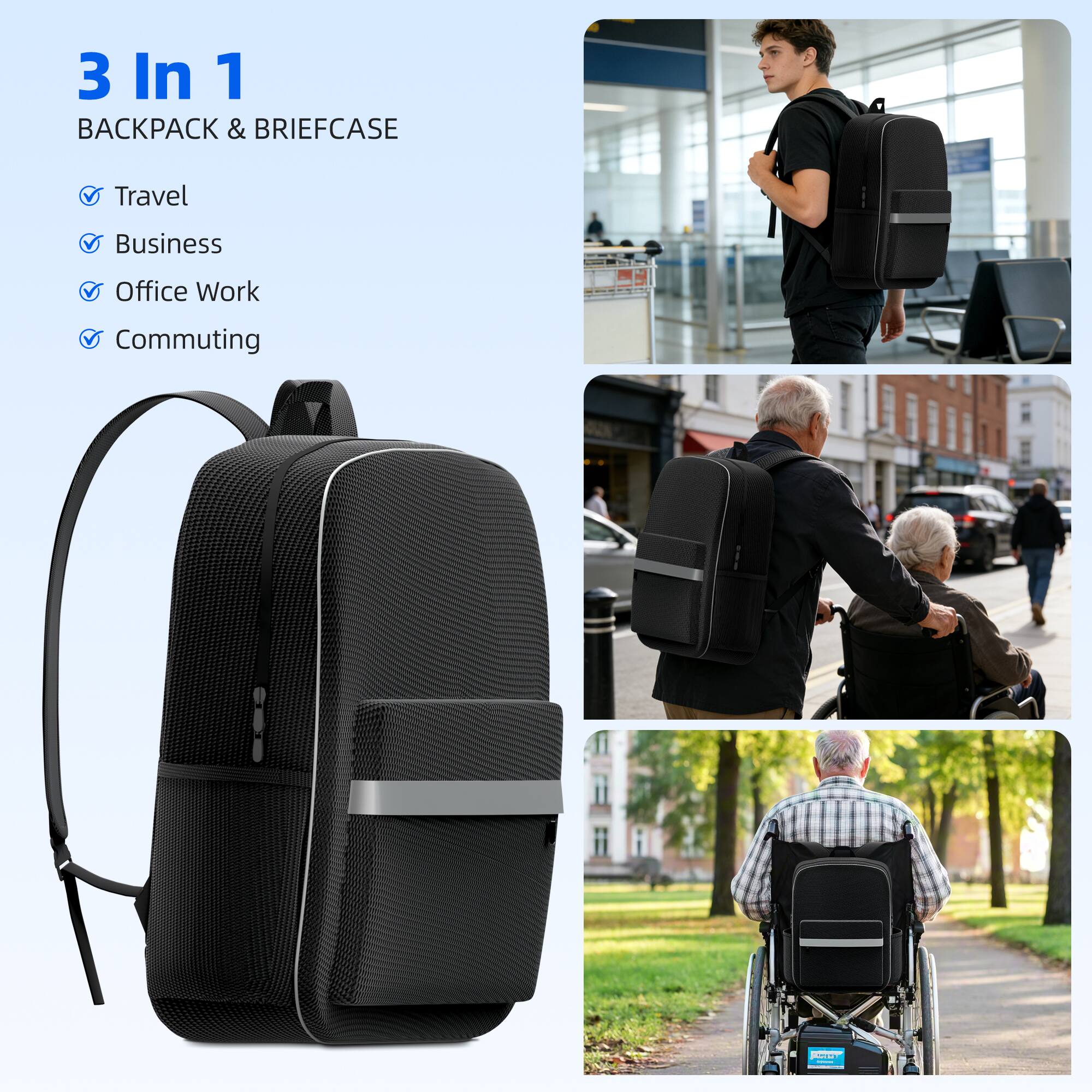 3 In 1 BACKPACK & BRIEFCASE

- Travel
- Business
- Office Work
- Commuting