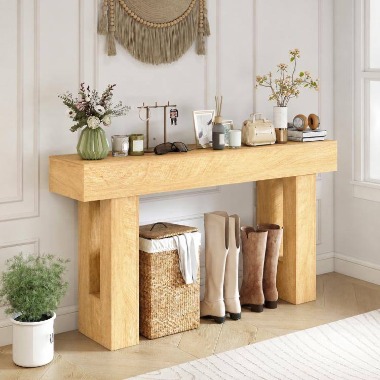 Alt View 1. PULUZ - 63 Inch Console Table, Sofa Table Behind the Couch with Thickened Tabletop for Living Room, Hallway, Entrance - Oak.