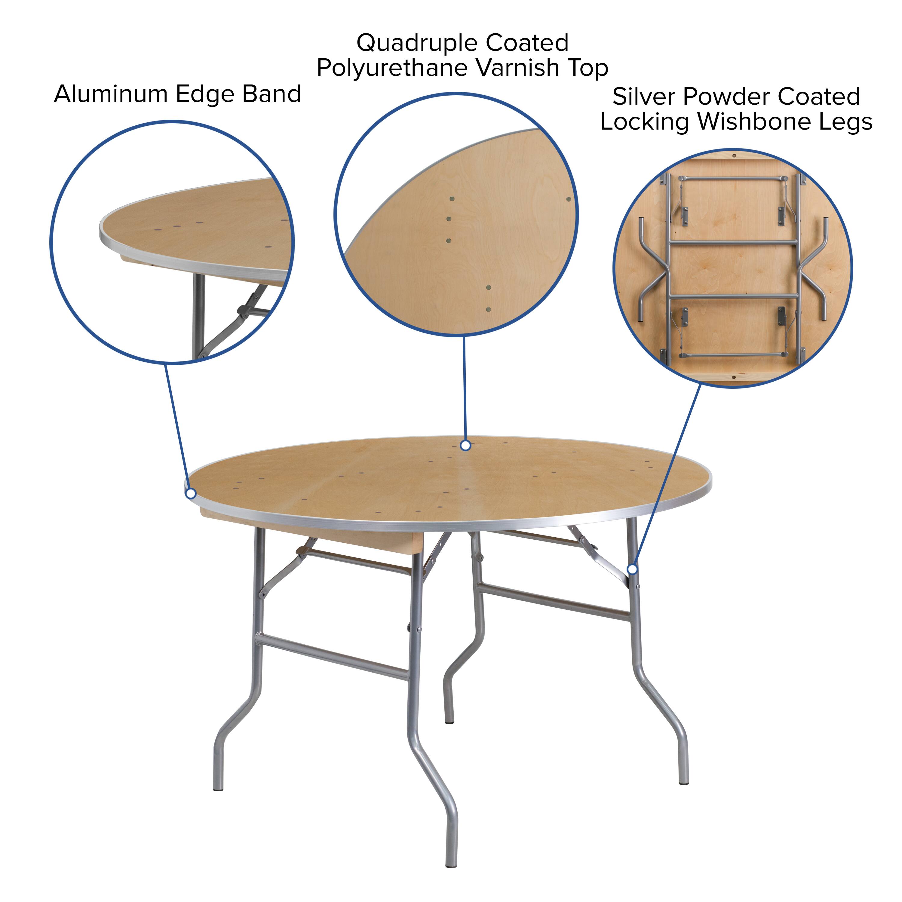 Alt View 14. Alamont Home - 4-Foot Round HEAVY DUTY Birchwood Folding Banquet Table with METAL Edges - Natural.