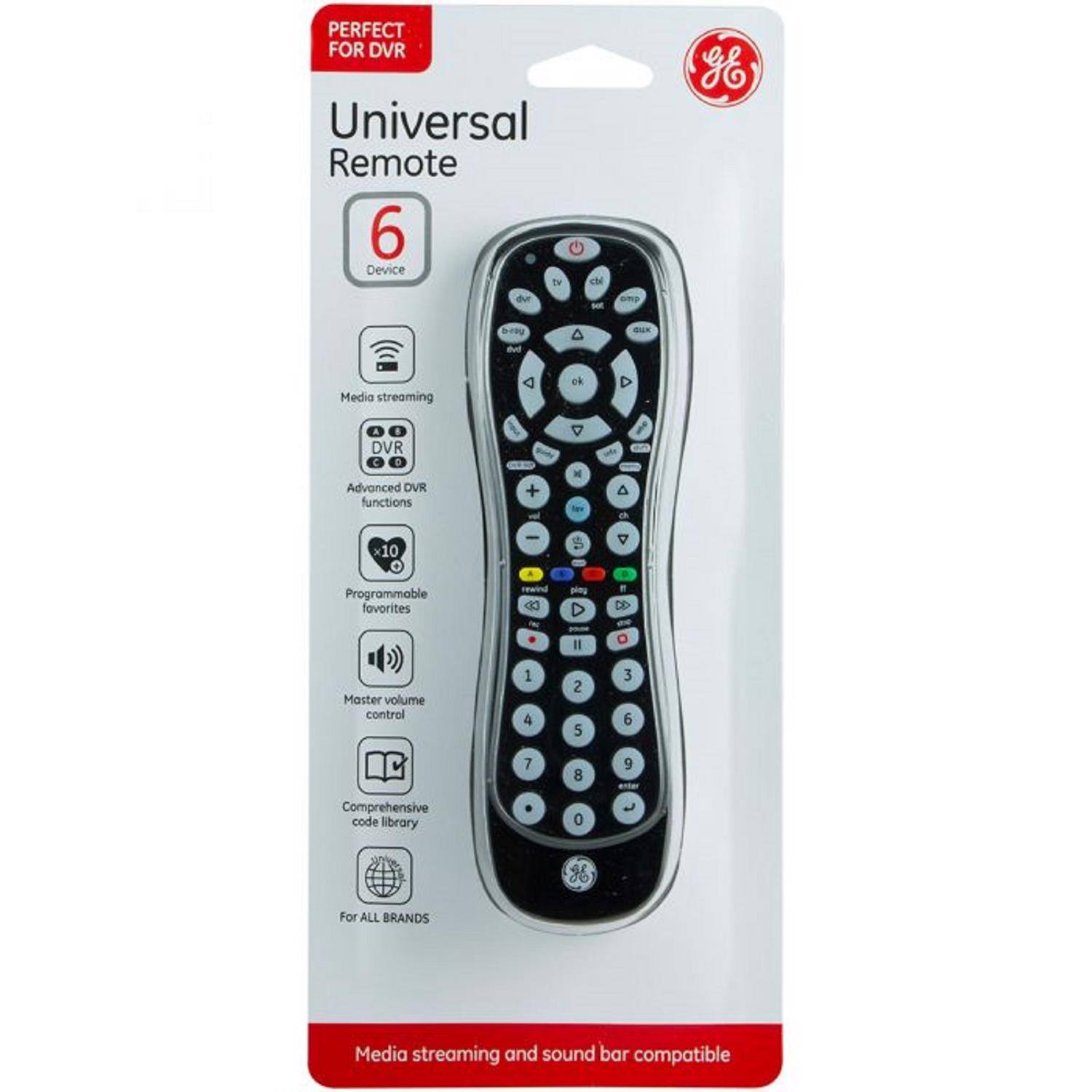 PERFECT FOR DVR  
Universal Remote  
6 Device  

Media streaming  
DVR  
Advanced DVR functions  
Programmable favorites  
Master volume control  
Comprehensive code library  

For ALL BRANDS  
Media streaming and sound bar compatible