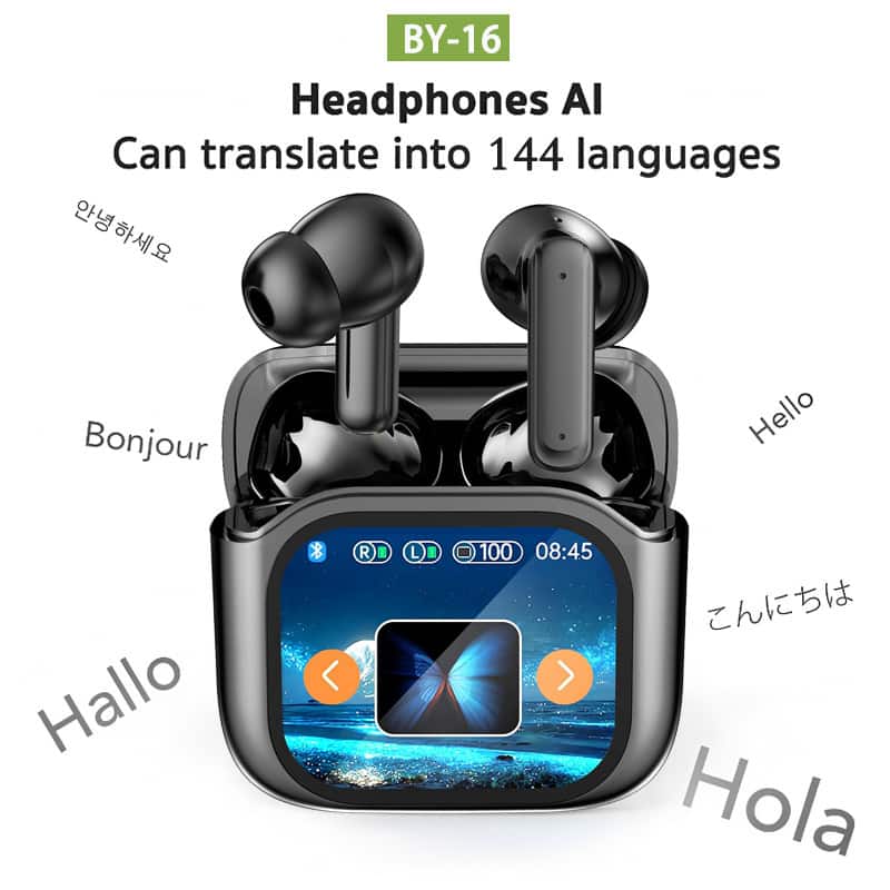 Cluzine - Wireless In-Ear Earphones, Bluetooth V5.4, Noise Cancelling, Smart Touch Screen, IPX4 Waterproof, Type-C Charging - Black