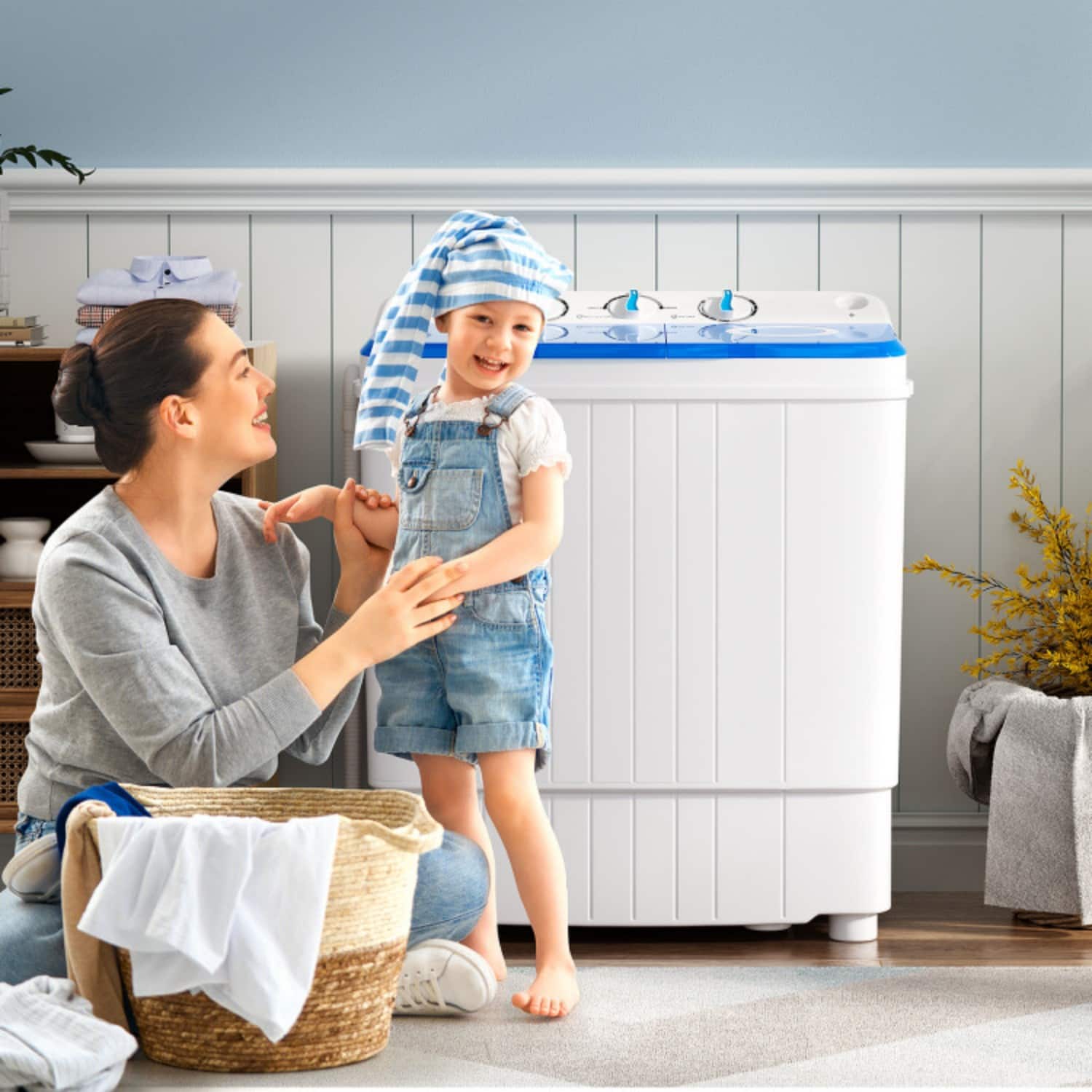 17.6 lbs Freestanding Portable Twin Tub Washing Machine with Drain Pump
