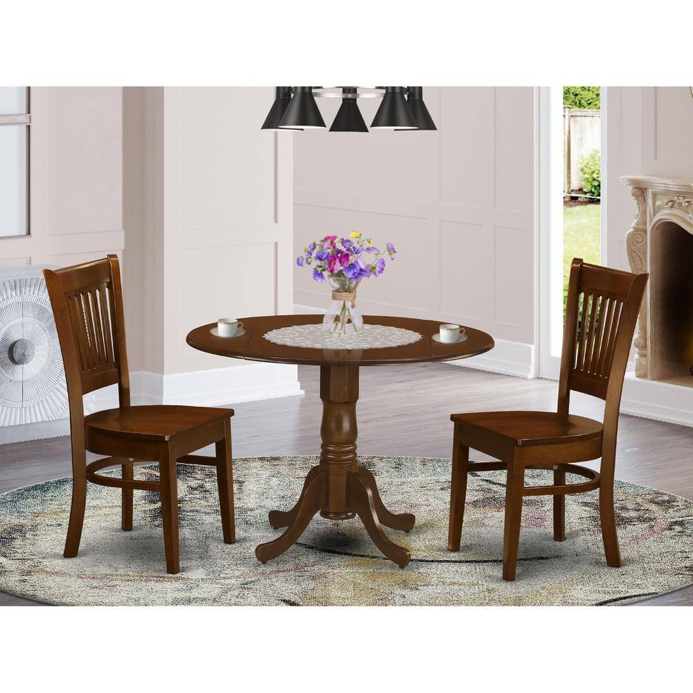 Back. East West Furniture - 3 Pc 2-drop-leaf Table and 2 Wood Seat Chairs - Espresso.