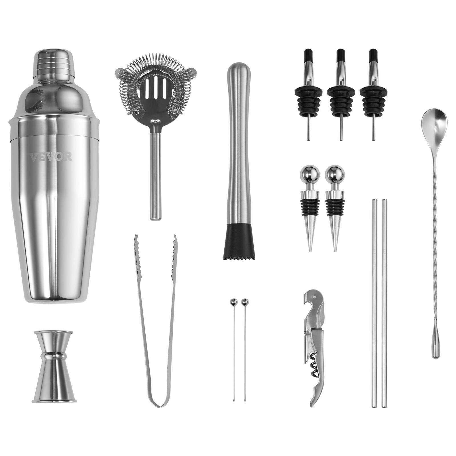 Alt View 5. VEVOR - Cocktail Shaker Set,18-Piece Stainless Steel Bar Tools with Bamboo Stand,Martini Bartender Kit Accessories | Mixer Spoon - Silver.