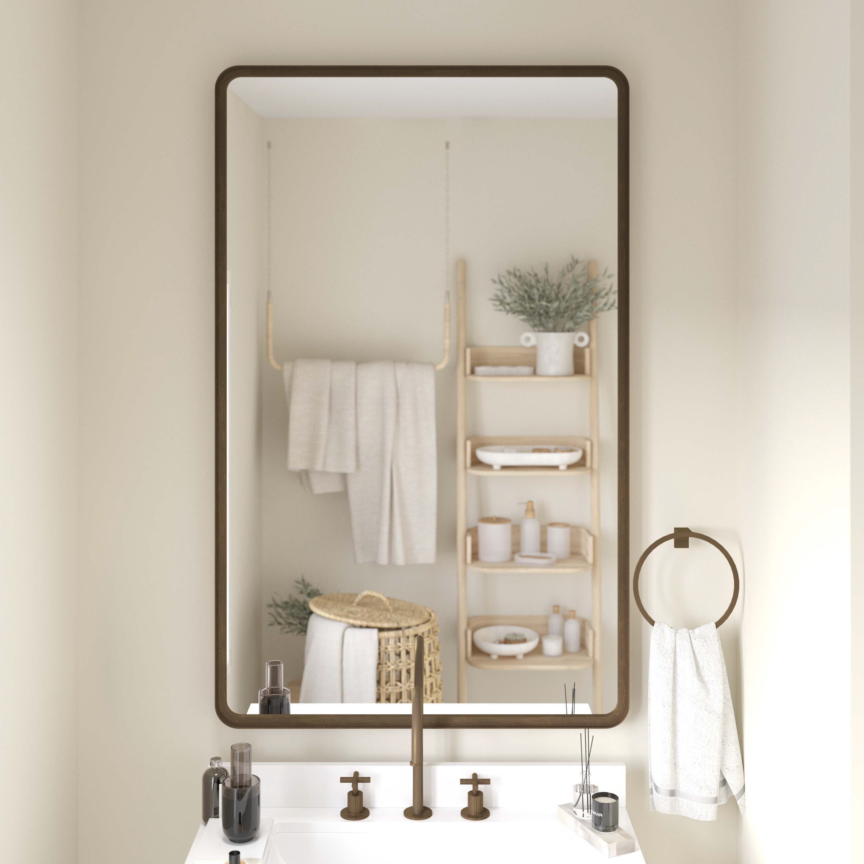 Emma + Oliver - Afsin Wall Mirror with Silver Backed Glass for Clarity for Entryways, Bathrooms & More - Bronze