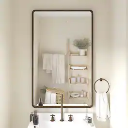 Emma + Oliver - Afsin Wall Mirror with Silver Backed Glass for Clarity for Entryways, Bathrooms & More - Bronze