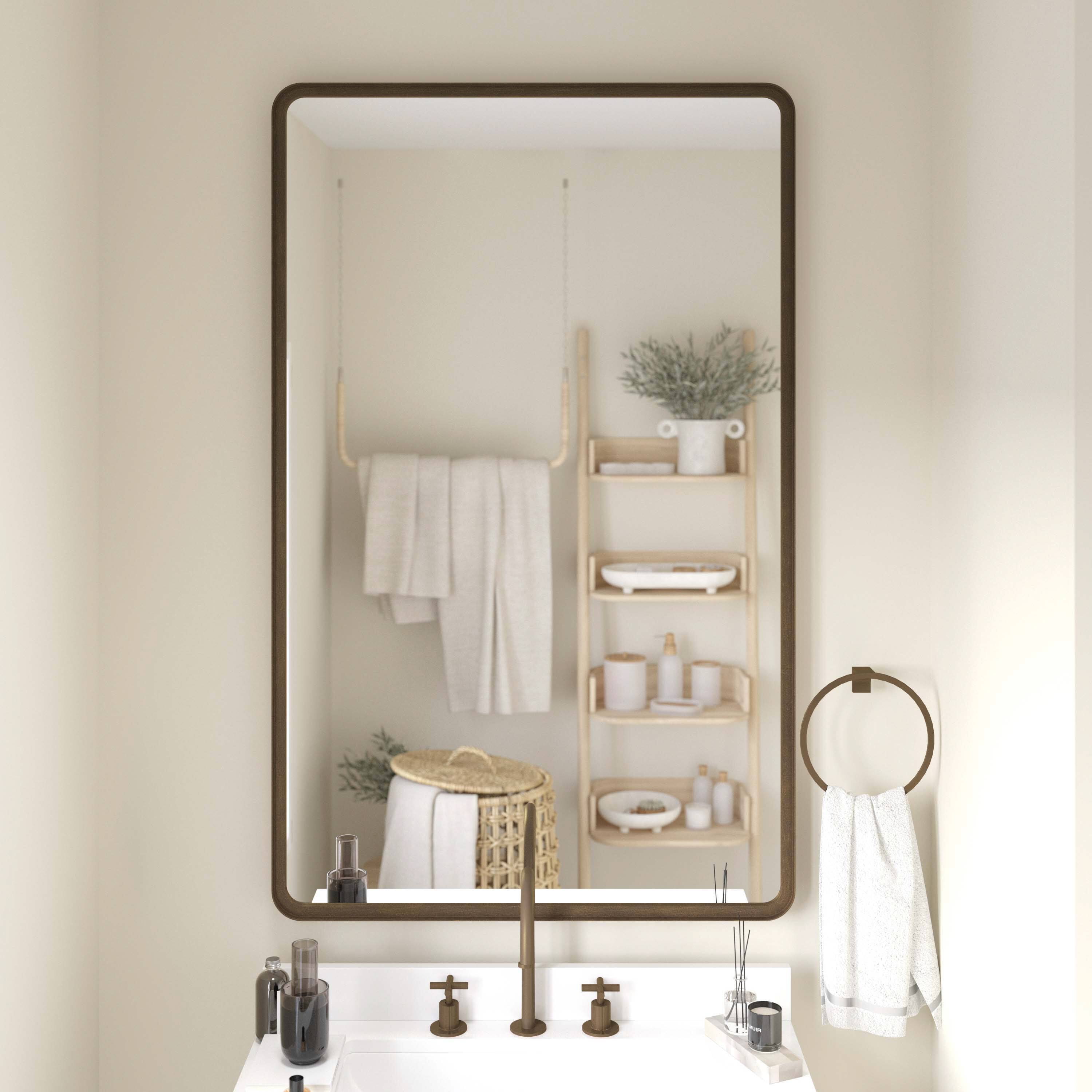 Front. Emma + Oliver - Afsin Wall Mirror with Silver Backed Glass for Clarity for Entryways, Bathrooms & More - Bronze.