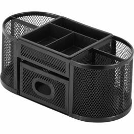 Lorell - Mesh Desktop Organizer Desktop Compact Sturdy Removable Compartment Steel Mesh Plastic - Black