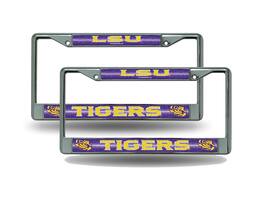 Rico Industries - LSU Tigers - Sparkly Glitter Bling Look - Chrome License Plate Frame - Set of 2 Frames - Multi