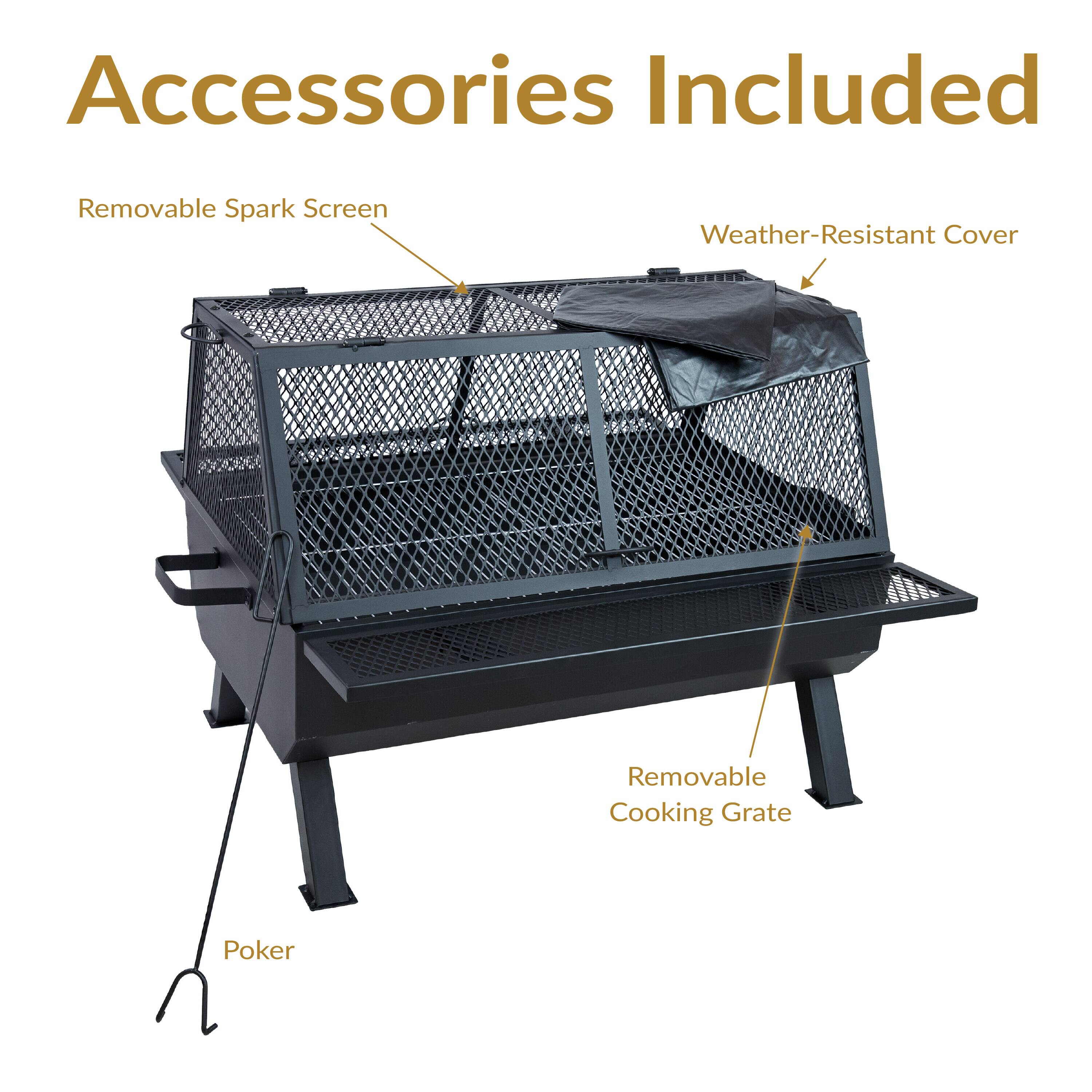 Accessories Included

- Removable Spark Screen
- Weather-Resistant Cover
- Removable Cooking Grate
- Poker