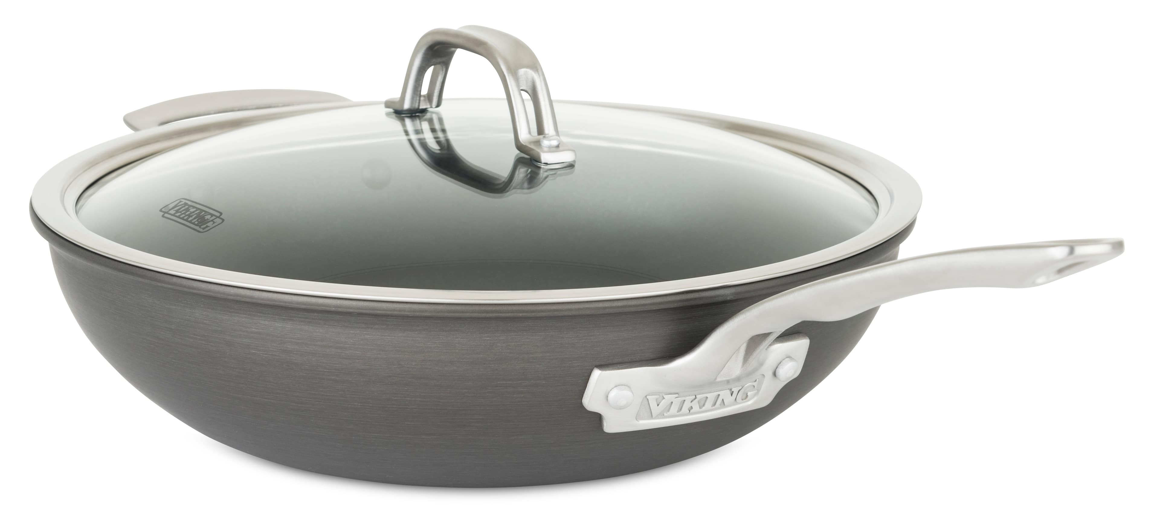 Angle. Viking - Hard Anodized 12" Nonstick Covered Chef's Pan - Black.